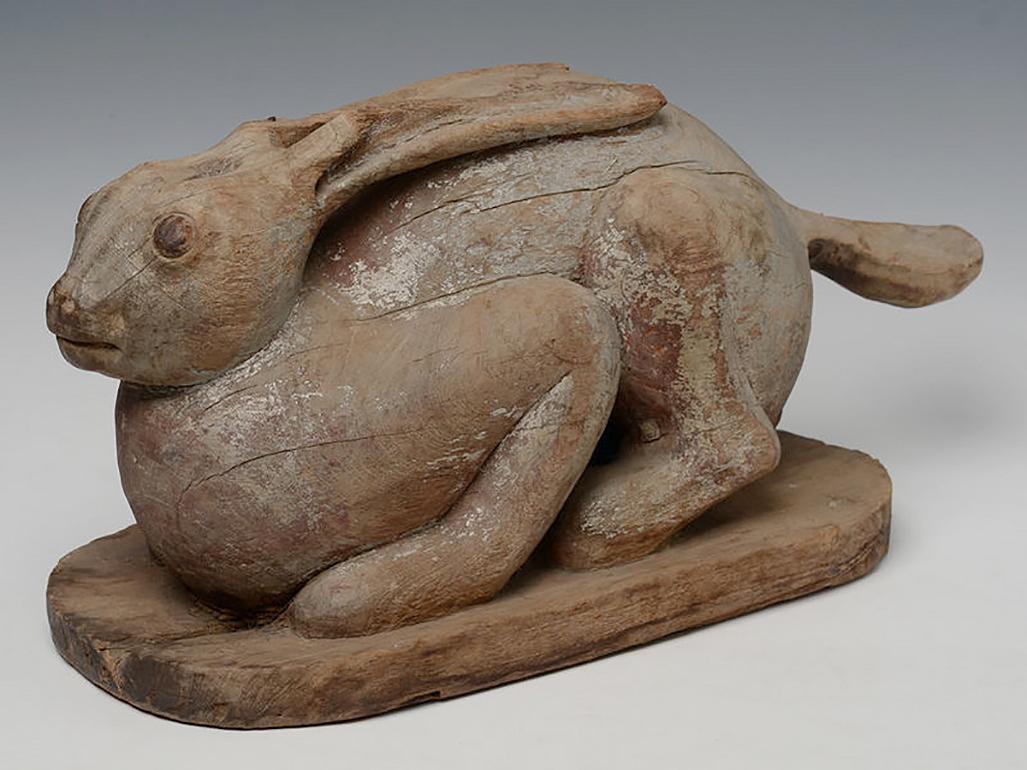 Antique Burmese wooden rabbit.

Age: Burma, Mandalay Period, 19th Century
Size: Height 26.2 C.M. / Width 23 C.M. / Length 53.5 C.M.
Condition: Nice condition overall (some expected degradation due to its age).

100% Satisfaction and authenticity