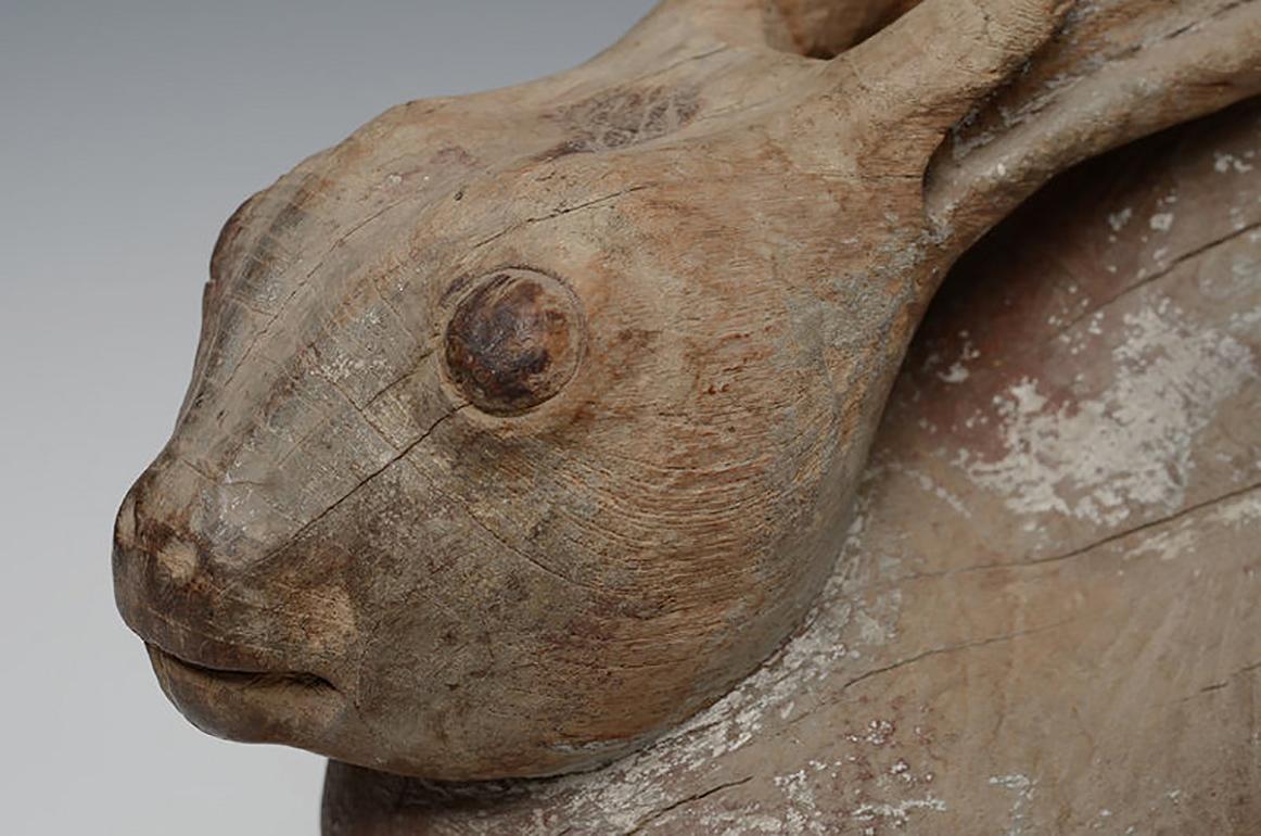 Hand-Carved 19th Century, Mandalay, Antique Burmese Wooden Rabbit