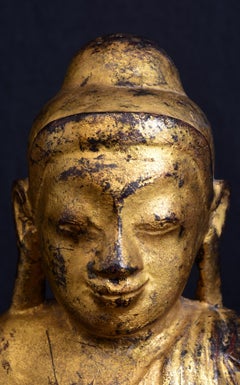 19th Century, Mandalay, Antique Burmese Wooden Seated Buddha