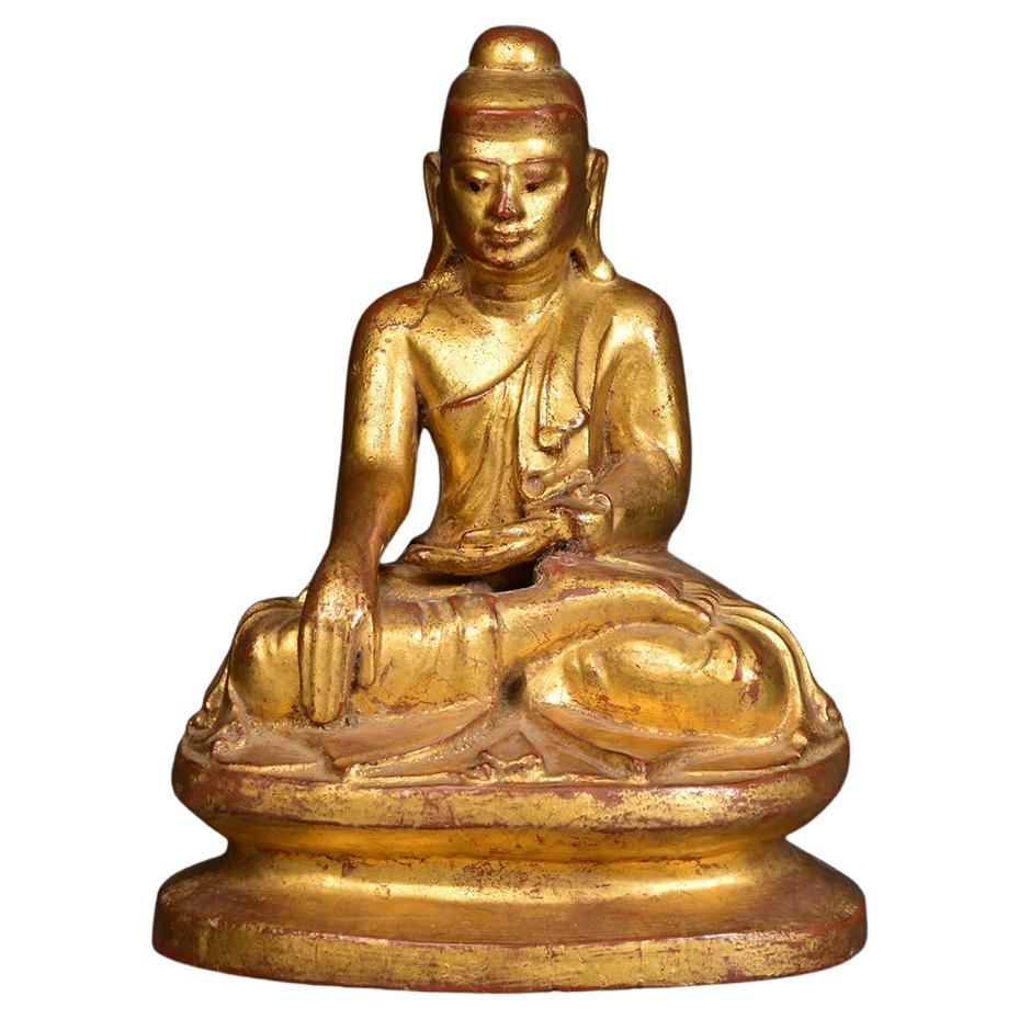Mandalay, antiker burmesischer sitzender Buddha aus Holz, 19. Jahrhundert