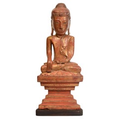 19th Century, Mandalay, Antique Burmese Wooden Seated Buddha
