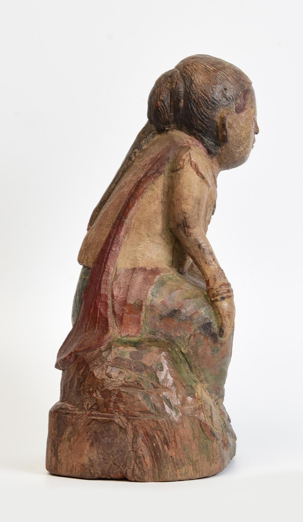 19th Century, Mandalay, Antique Burmese Wooden Seated Figure For Sale 6