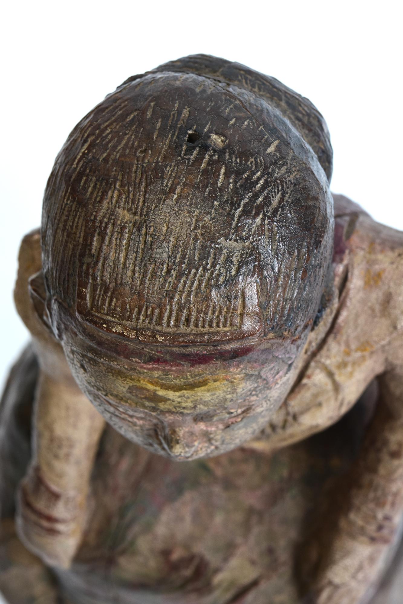 19th Century, Mandalay, Antique Burmese Wooden Seated Figure For Sale 10