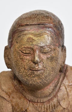 19th Century, Mandalay, Antique Burmese Wooden Seated Figure