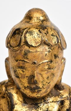 19th Century, Mandalay, Antique Burmese Wooden Seated Lotus Buddha