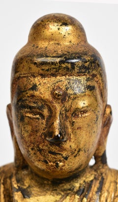 19th Century, Mandalay, Antique Burmese Wooden Seated Lotus Buddha