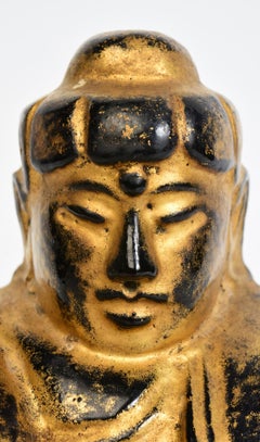 19th Century, Mandalay, Antique Burmese Wooden Seated Lotus Buddha