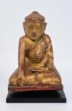 19th Century, Mandalay, Antique Burmese Wooden Seated Lotus Buddha
