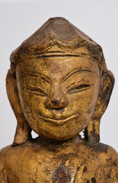 19th Century, Mandalay, Antique Burmese Wooden Seated Lotus Buddha