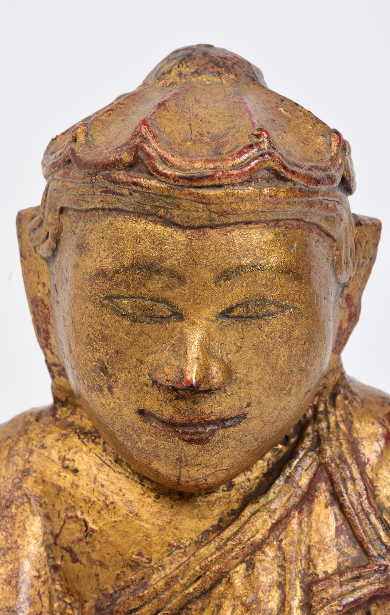 Siglo XIX, Mandalay, Antiguo Buda del Loto sentado de madera birmana Birmano en venta