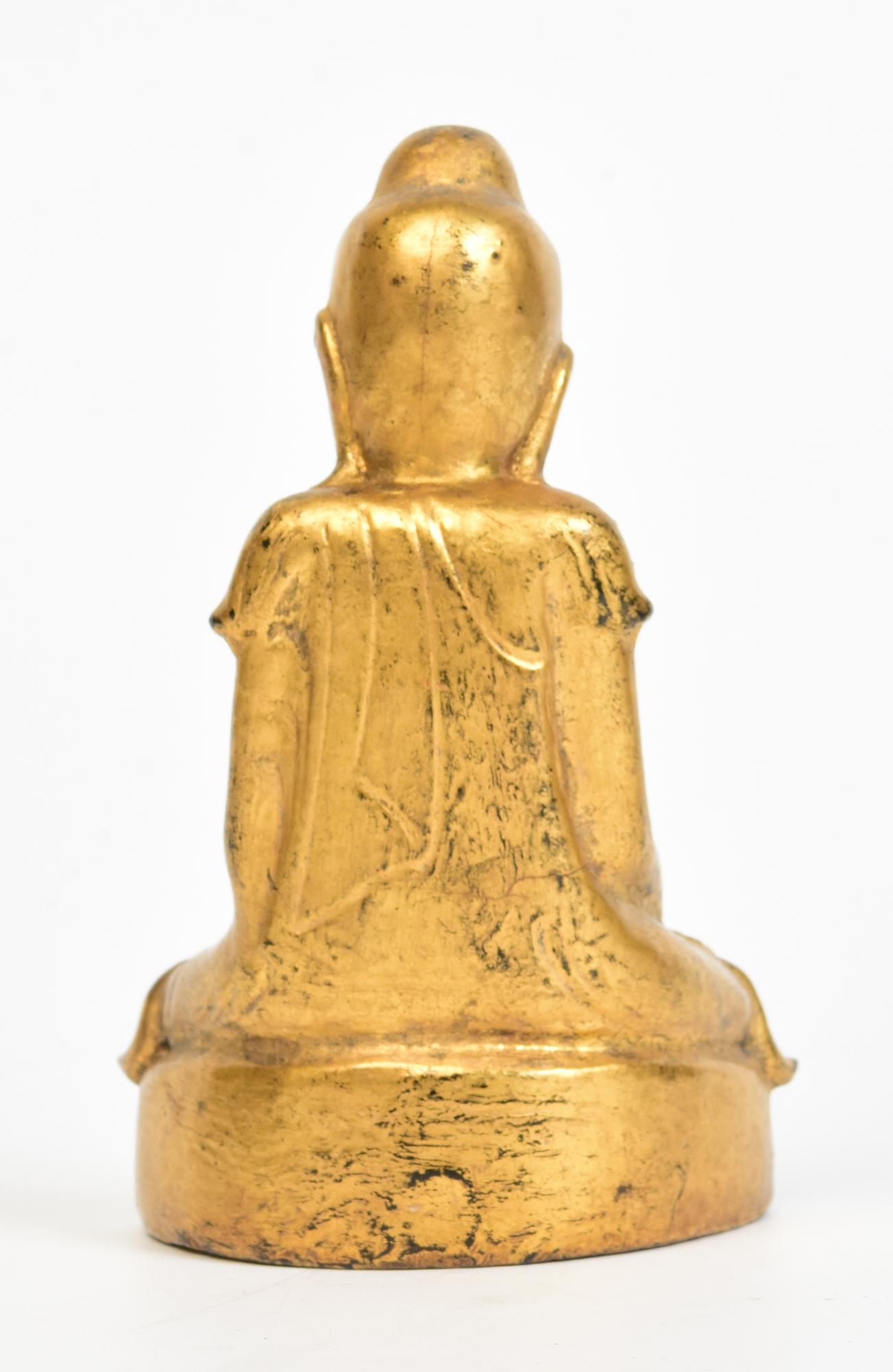 19th Century, Mandalay, Antique Burmese Wooden Seated Lotus Buddha For Sale 5