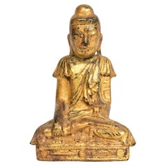 Mandalay, antiker burmesischer sitzender Lotus-Buddha aus Holz, 19. Jahrhundert