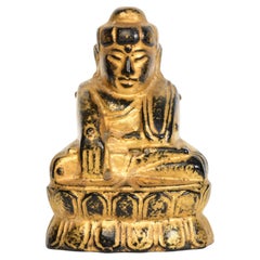 19th Century, Mandalay, Antique Burmese Wooden Seated Lotus Buddha