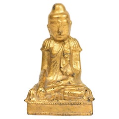 19th Century, Mandalay, Antique Burmese Wooden Seated Lotus Buddha