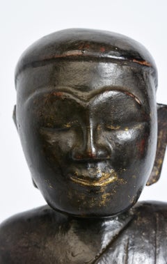 19th Century, Antique Burmese Wooden Seated Monk / Disciple