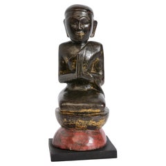 19th Century, Antique Burmese Wooden Seated Monk / Disciple