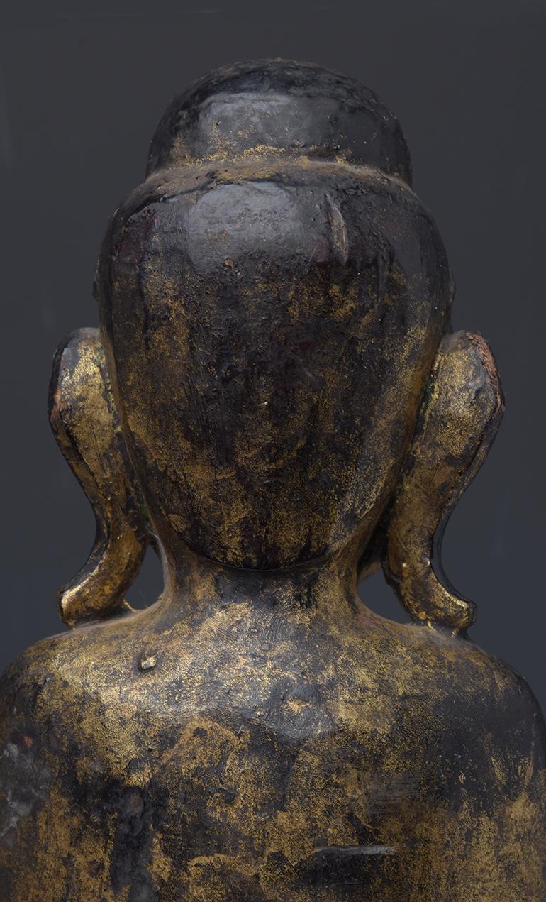 19th Century, Mandalay, Antique Burmese Wooden Standing Buddha 5