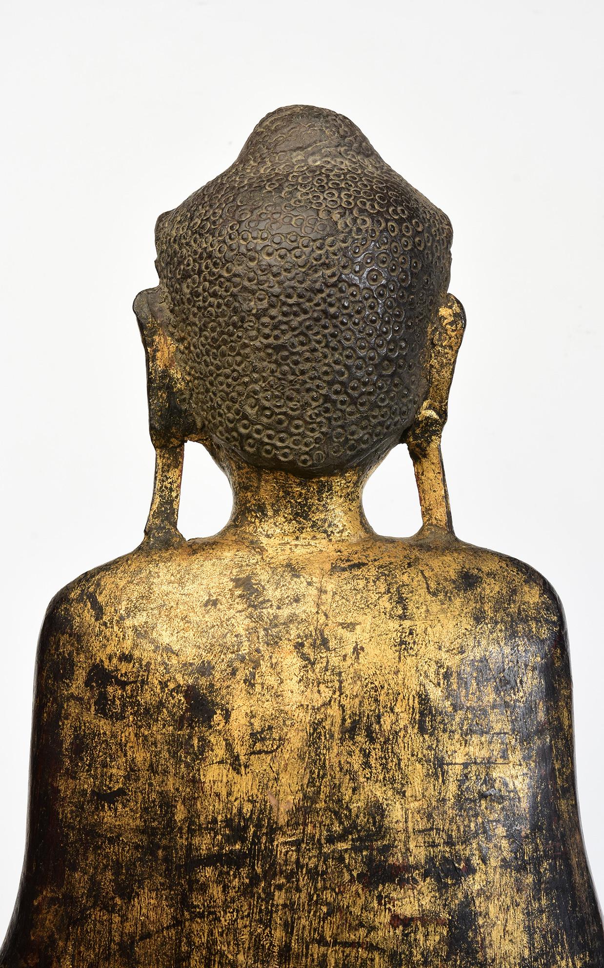 Mandalay, antiker burmesischer Buddha aus Holz, 19. Jahrhundert im Angebot 5