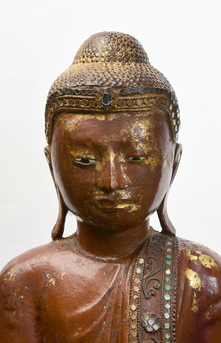 19th Century, Mandalay, Antique Burmese Wooden Standing Buddha 8