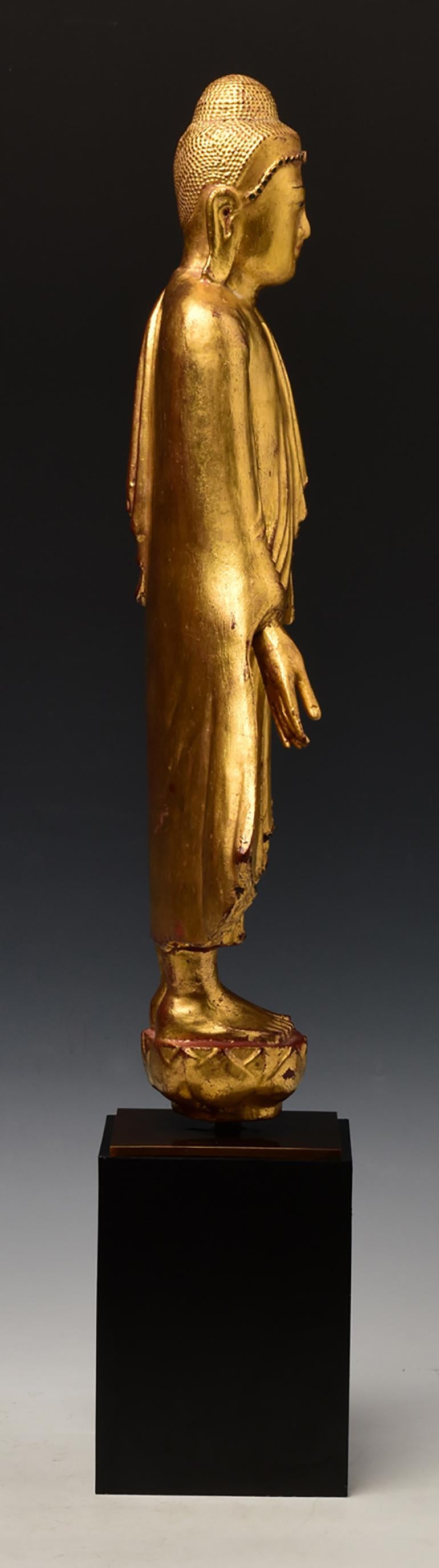 19th Century, Mandalay, Antique Burmese Wooden Standing Buddha For Sale 8