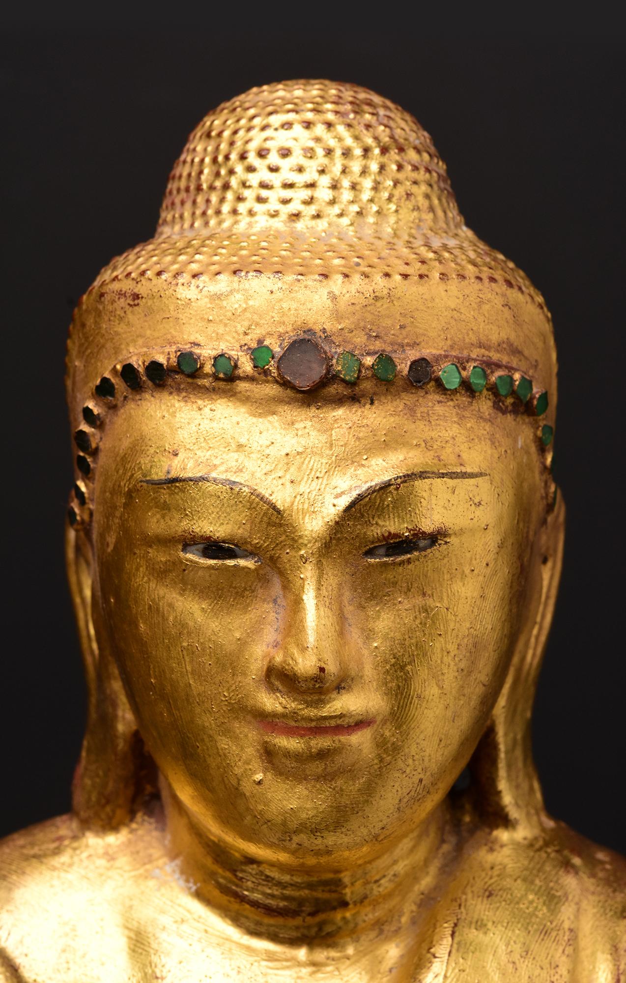 Hand-Carved 19th Century, Mandalay, Antique Burmese Wooden Standing Buddha For Sale