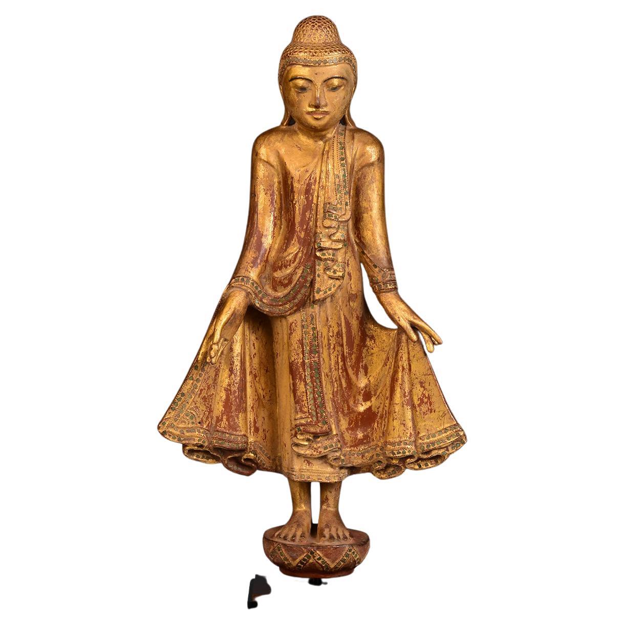 19th Century, Mandalay, Antique Burmese Wooden Standing Buddha For Sale