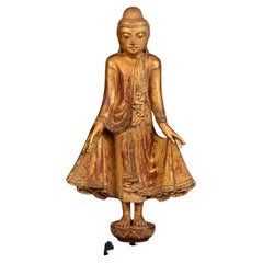 19th Century, Mandalay, Antique Burmese Wooden Standing Buddha