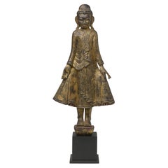 19th Century, Mandalay, Antique Burmese Wooden Standing Buddha