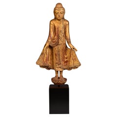19th Century, Mandalay, Antique Burmese Wooden Standing Buddha