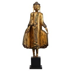 XIX secolo, Mandalay, Antico Buddha birmano in piedi in legno