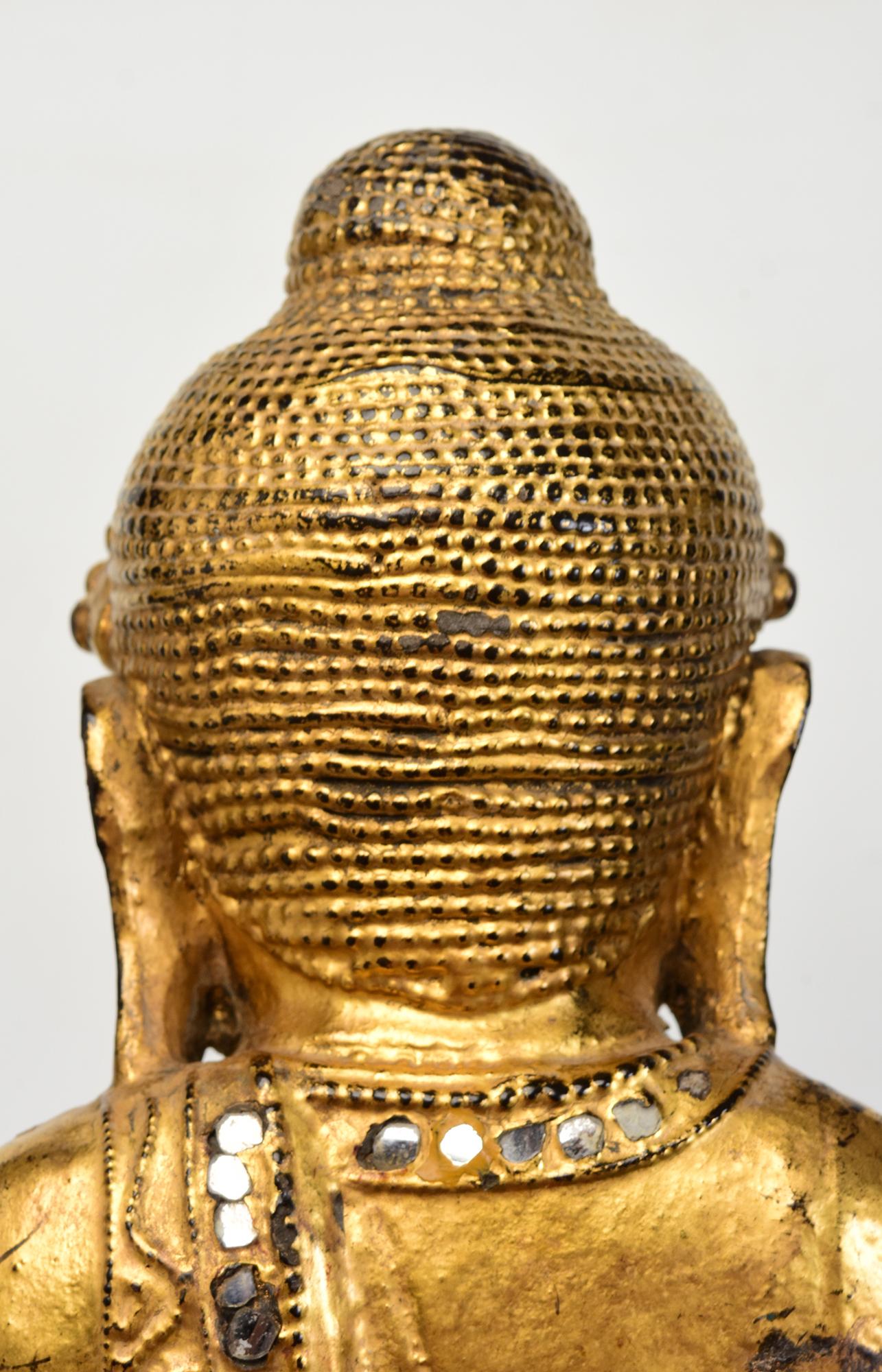 19th Century, Mandalay, Antique Burmese Wooden Standing Buddha with Gilded Gold For Sale 7
