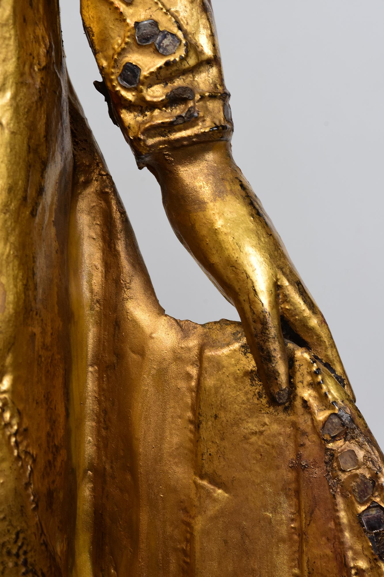 19th Century, Mandalay, Antique Burmese Wooden Standing Buddha with Gilded Gold For Sale 1