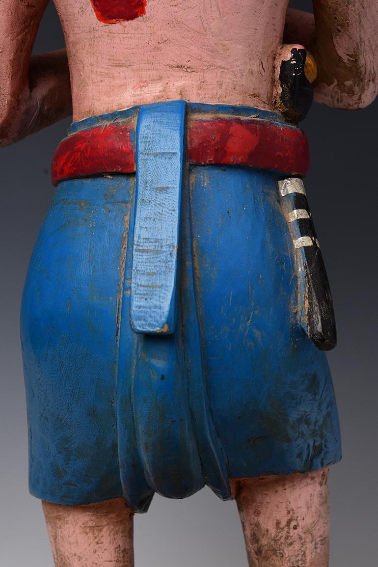 19th Century, Mandalay, Antique Burmese Wooden Standing Figure For Sale 7