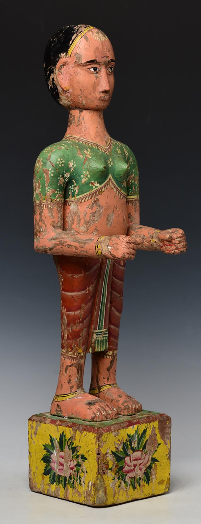 19th Century, Mandalay, Antique Burmese Wooden Standing Figure For Sale 8