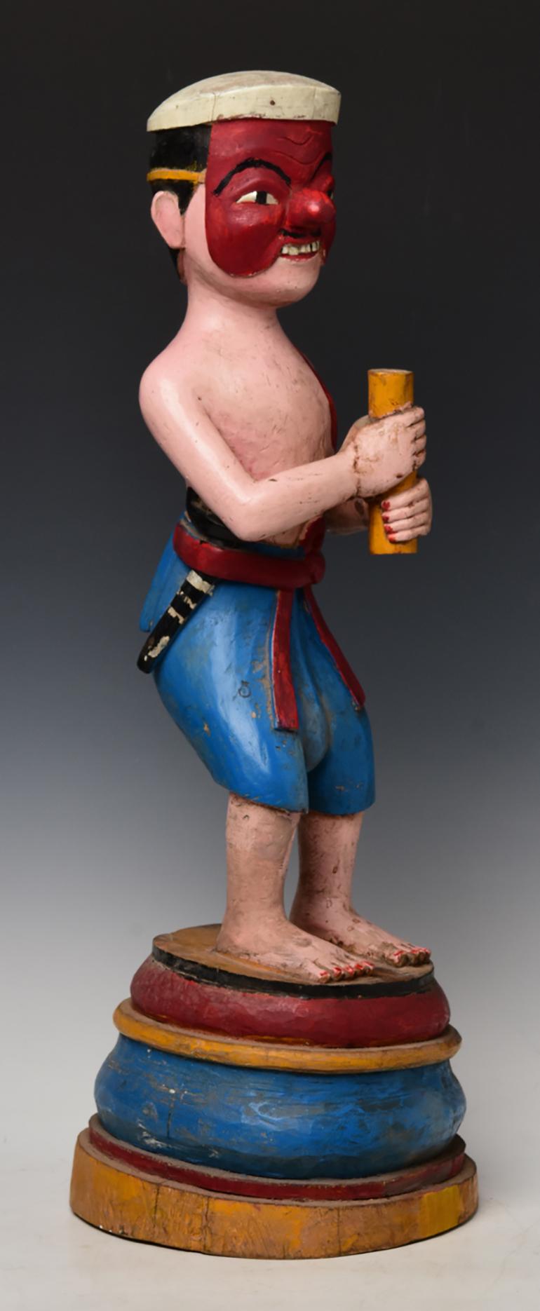 19th Century, Mandalay, Antique Burmese Wooden Standing Figure For Sale 9