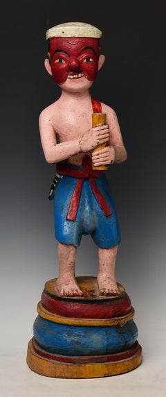 19th Century, Mandalay, Antique Burmese Wooden Standing Figure