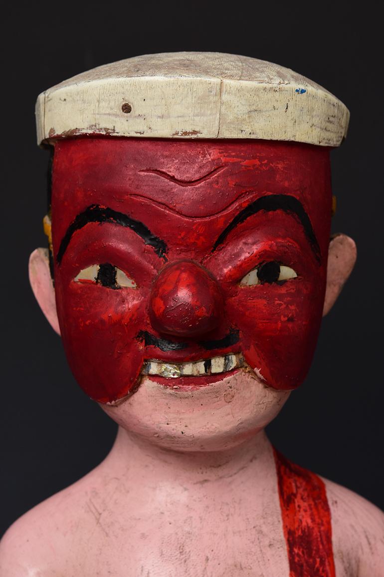 Hand-Carved 19th Century, Mandalay, Antique Burmese Wooden Standing Figure For Sale