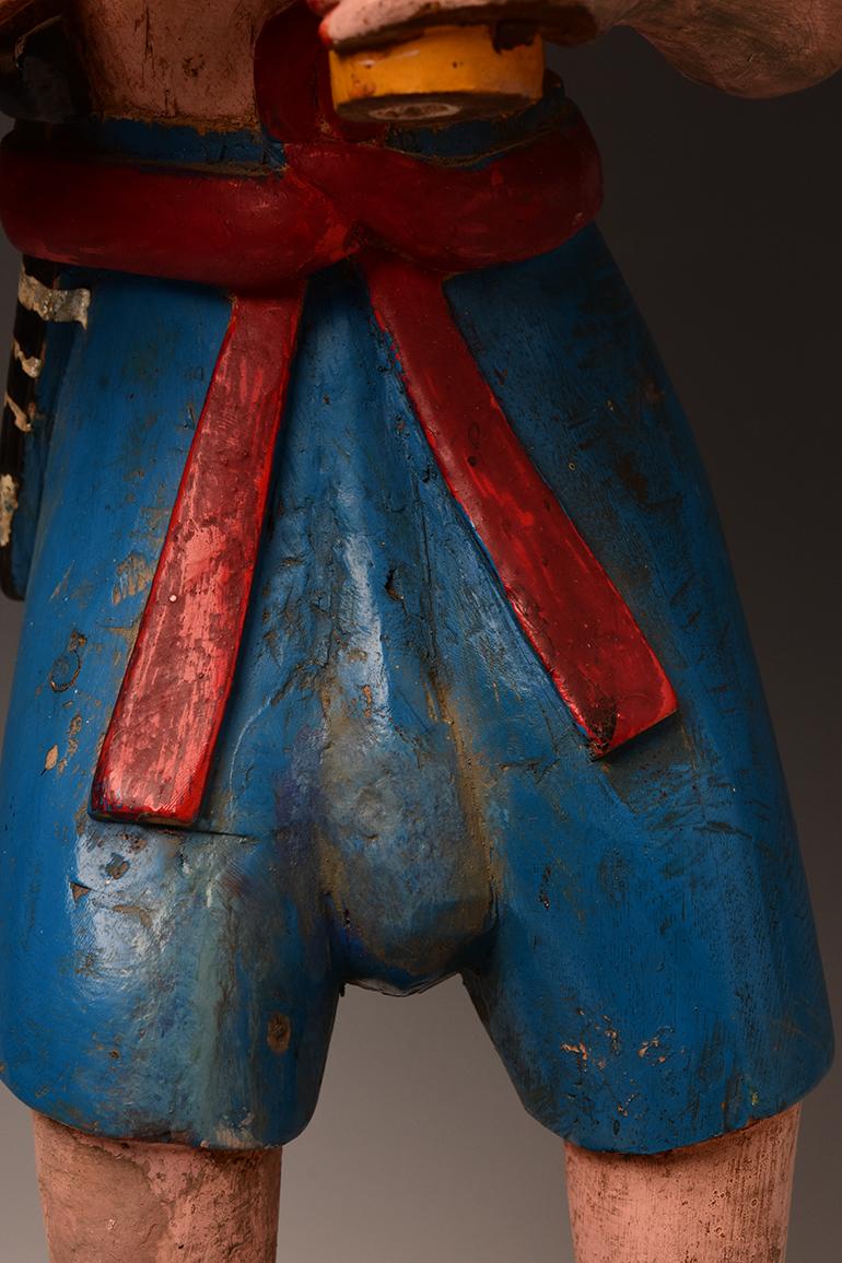 19th Century, Mandalay, Antique Burmese Wooden Standing Figure For Sale 1