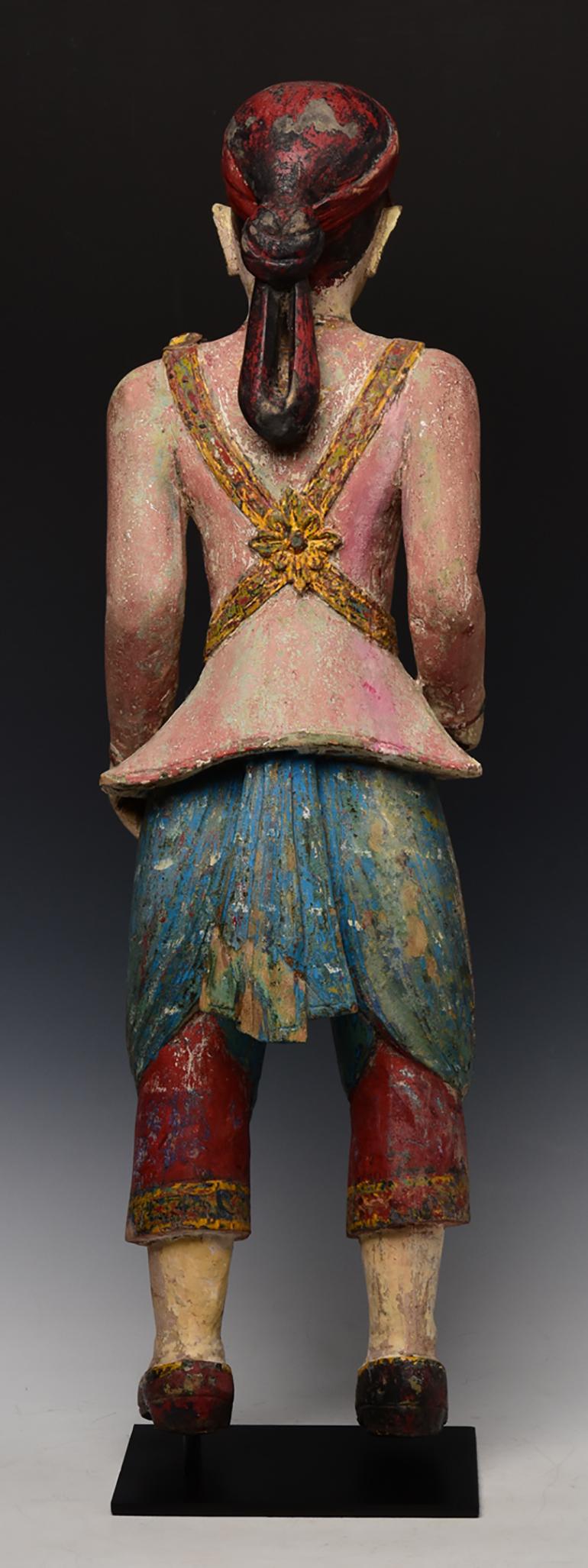 19th Century, Mandalay, Antique Burmese Wooden Standing Figure For Sale 4
