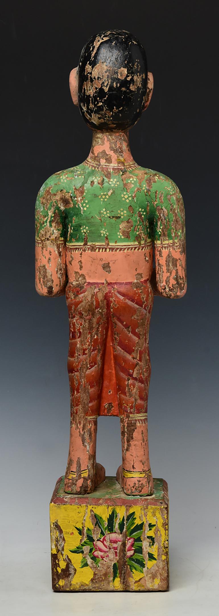 19th Century, Mandalay, Antique Burmese Wooden Standing Figure For Sale 5