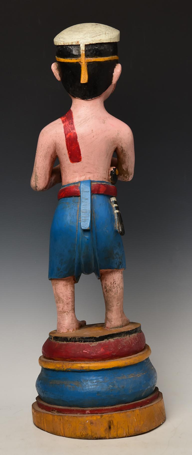 19th Century, Mandalay, Antique Burmese Wooden Standing Figure For Sale 5