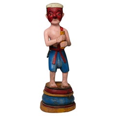 19. Jahrhundert, Mandalay, Antike birmanische Holzfigur, stehend