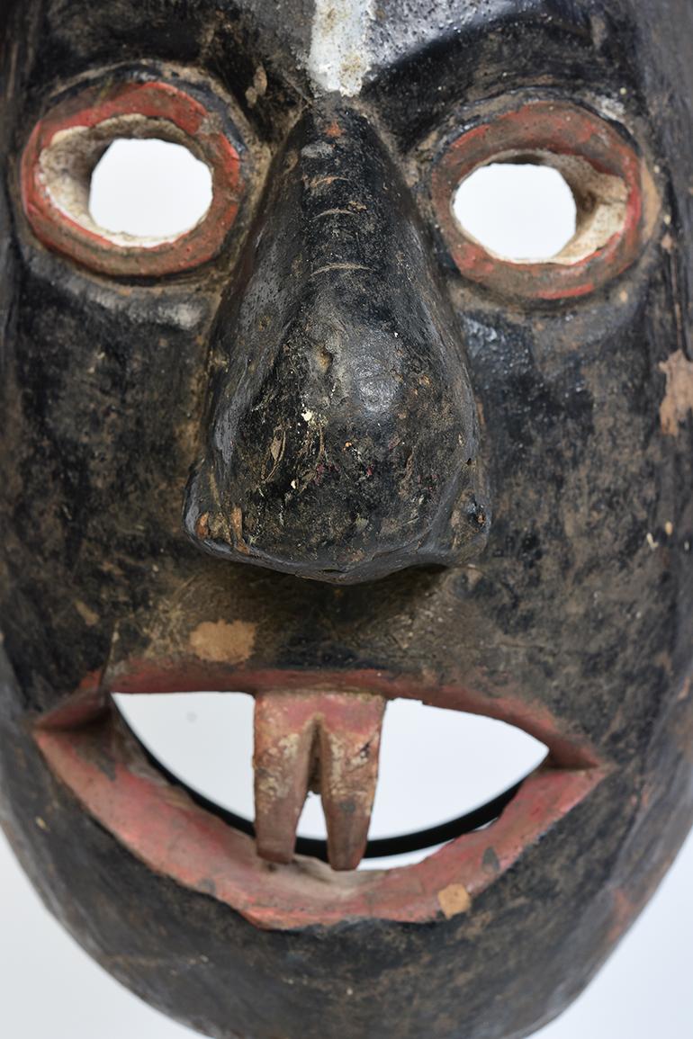 Hand-Carved 19th Century, Mandalay, Antique Burmese Wooden Tribal Mask For Sale