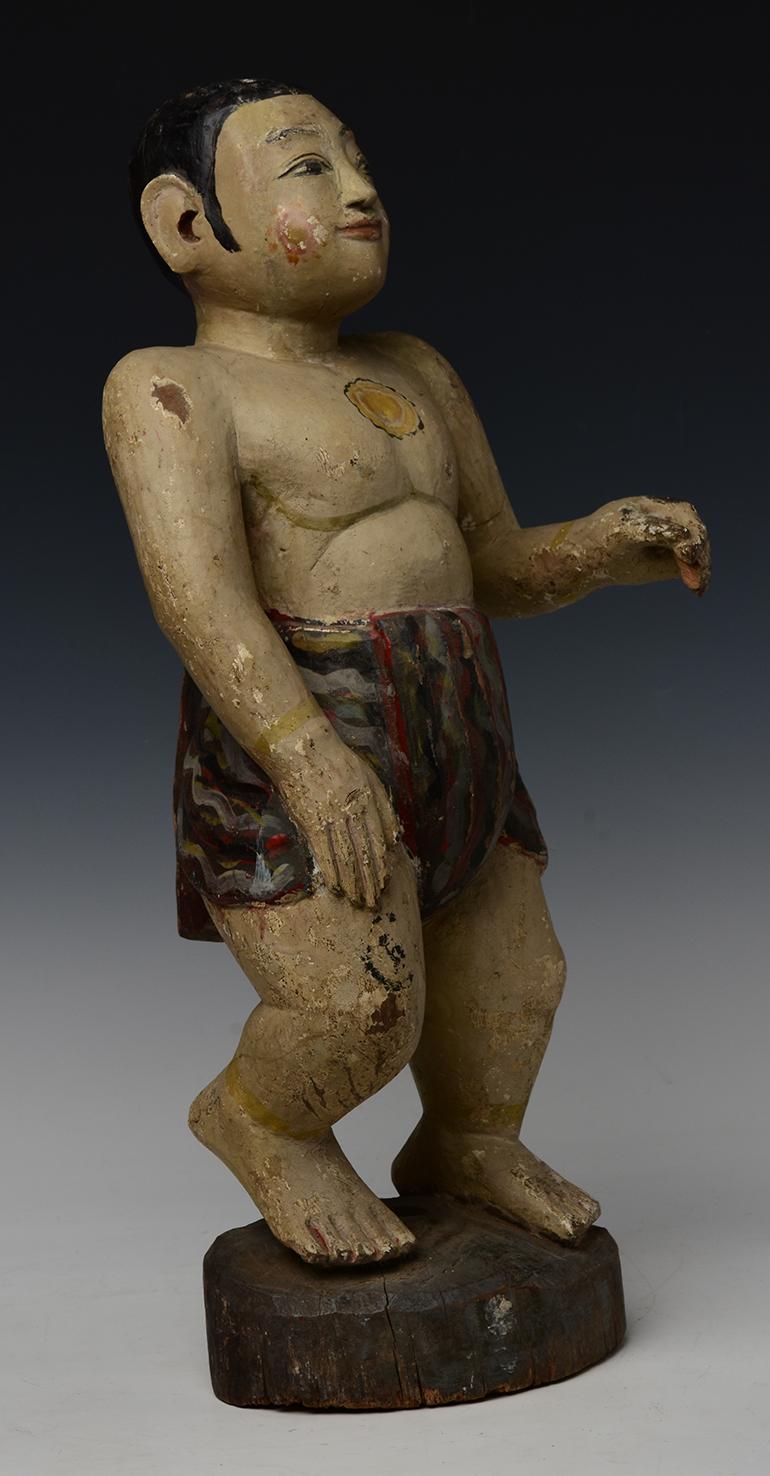19th Century, Mandalay, Antique Burmese Wooden Man Figurine For Sale 7