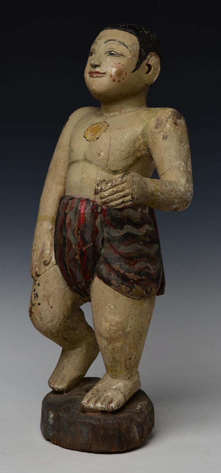 19th Century, Mandalay, Antique Burmese Wooden Man Figurine For Sale 2