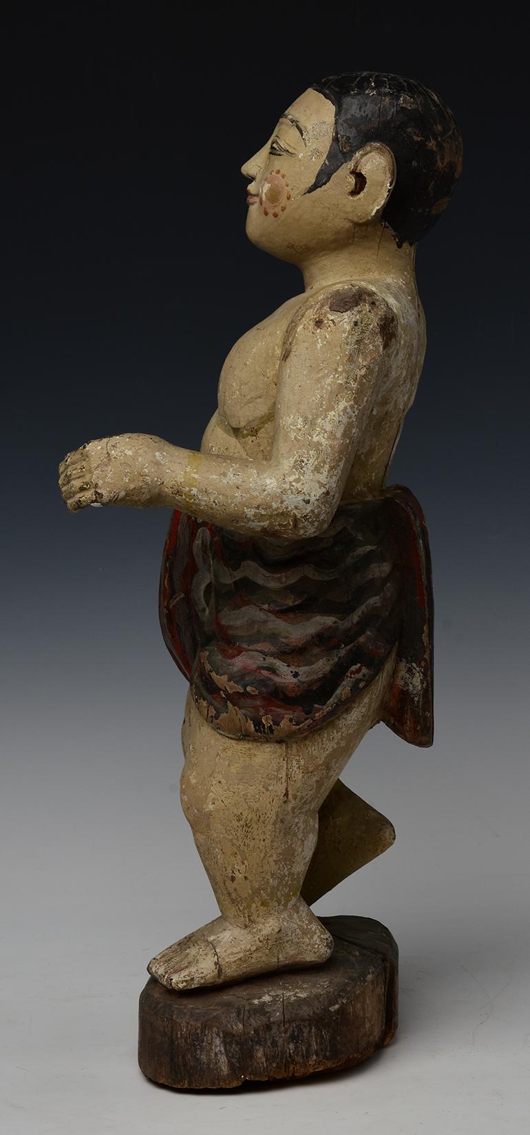 19th Century, Mandalay, Antique Burmese Wooden Man Figurine 3
