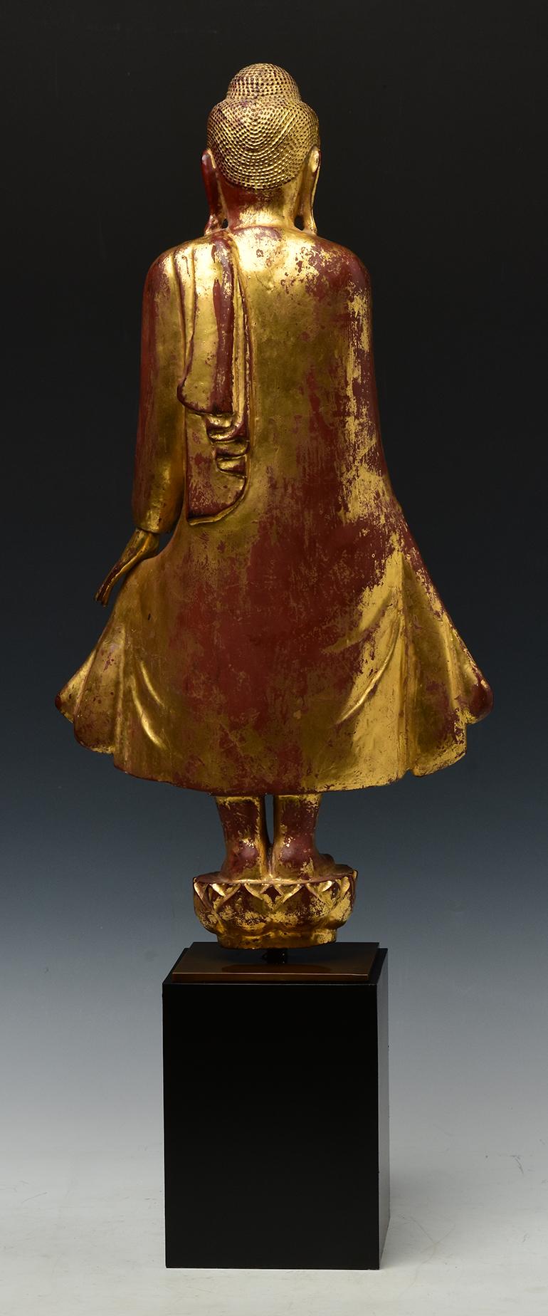 19th Century, Mandalay, Antique Burmese Wooden Standing Buddha 5