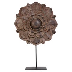 19th Century, Mandalay, Large Antique Burmese Wooden Flower Decoration