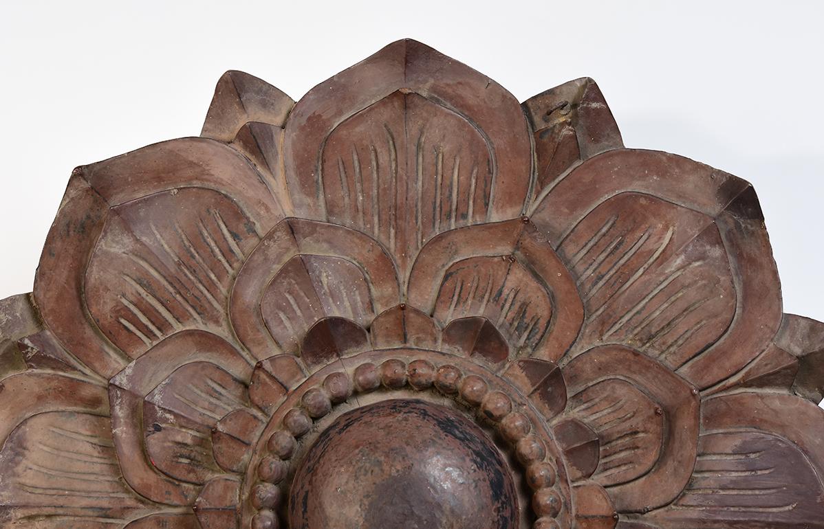 Hand-Carved 19th Century, Mandalay, Large Antique Burmese Wooden Flower Decoration For Sale