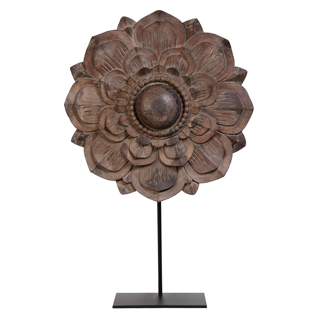 19th Century, Mandalay, Large Antique Burmese Wooden Flower Decoration For Sale